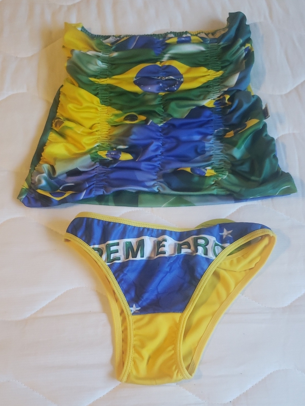 Brazil Flag Print Women’s Two-Piece Swim Set - Yellow & Green